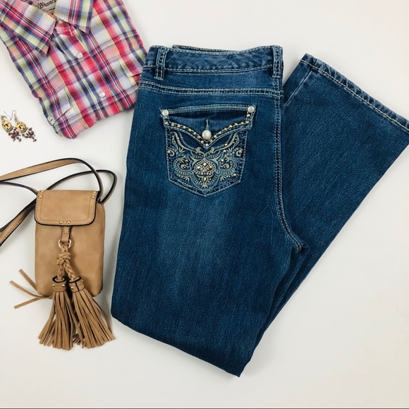 Code Bleu Denim - Code Bleu Distressed Andrea Bootcut Jeans sz 14